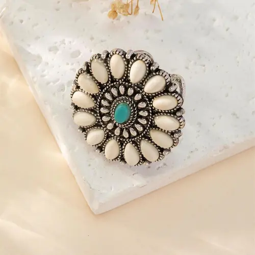 Vintage Fashionable Turquoise Texture Decorated Cuff Ring, 2024 New Style Jewelry for Party, Daily Clothing Decor, Trendy All-match Clean Girl Jewelry for Birthday Gift