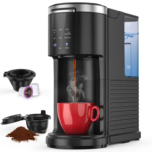 COWSAR Compact Yet Powerful Instant-On Coffee Espresso Maker - Home Cafe Single Serve Brewer for Pods, Ground Coffee, Easier Mornings, 40oz Water Tank, 5 Brew Sizes Up To 14oz, Black