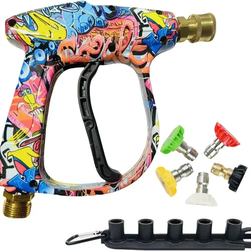 【DealsForYouDays】High Pressure Washer Gun 3000 PSI Max, Power Washer Short Gun M22-14mm with 1/4 Inch Quick Connector, with 5 Pressure Washer Nozzle Tips for Pressure Power Washers - Car Wash Accessories! Fathers Day Gift! Car Wash Equipment Car Wash Kit