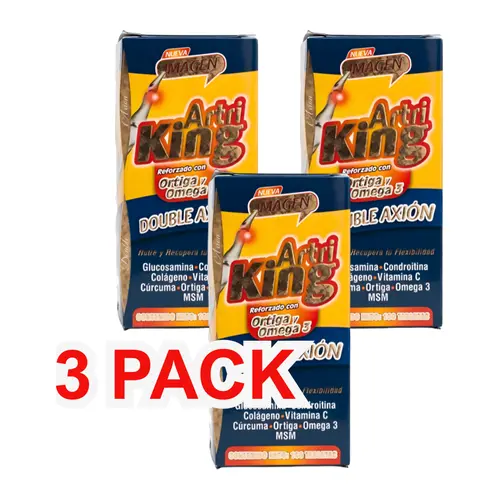 3 PACK Artriking Reforzado con Ortiga y Omega - 100caps DOUBLE AXION | Glucosamina Condroitina Colageno Vitamina C Cúrcuma Ortiga Omega 3 MSM Supplement Natural Kin C100 artri ajo joint pain joint
