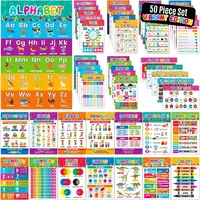Decorably 50 Pack Vibrant Kindergarten Preschool Learning Posters for Toddlers 1-3, 11x17in Educational, Matte-Laminated Classroom Decor for School Hallways, Bulletin Boards, Home Study Room