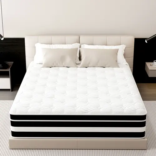 FVBEAYA 10"12"14" Twin/Full/Queen/King Gel Memory Foam Zoned Support Mattress, Individually Pocketed Spring Hybrid Mattress, Medium Firm, Pressure Relief, Breathable Fabric, Ergonomic Design, All Mattress Sizes, Queen Size Mattress, Hybrid Foam And Spring