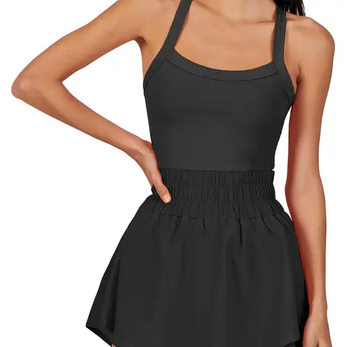 ANRABESS Women's Tennis Dress Shorts Summer One Piece Outfits Athletic Romper Sleeveless Workout Mini Skort Dress