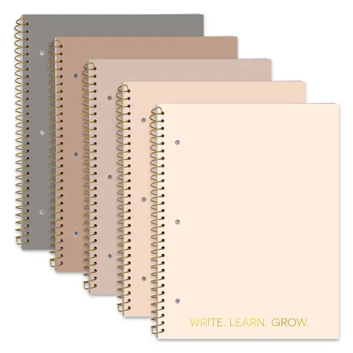 Decorably 5-Pack 140 Pages Gold Foiled Spiral Note Books College Ruled with Stickers, 8x10.5in Spiral Bound Cute College Ruled Notebook, 3-Hole Punched, Easy Tear-Off Perforated Pages - Work, School