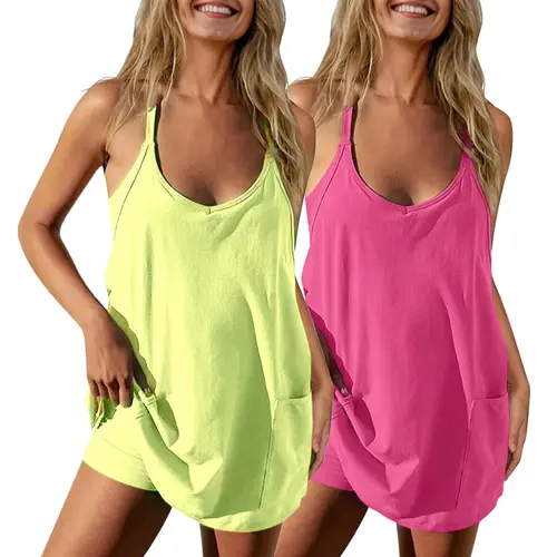 Buenoble Women's Summer Sleeveless Mini Dress with Pockets Perfect for Vacation & Workouts