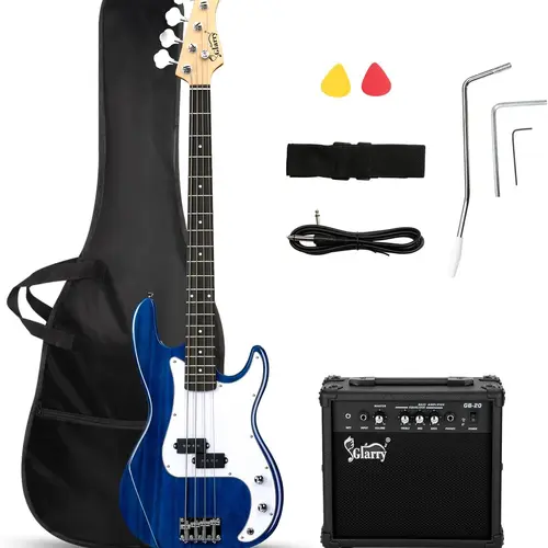 GLARRY Full Size 4-String Basswood Single-Coil Electric Bass Guitar Beginner Kit, 20W Amp, Cable, Strap, Bag, Headphone Output, Tuning Pegs & Accessories (Beginner Level, TikTok Shop Back to School) - Single-Coil Bass Guitars & Gear