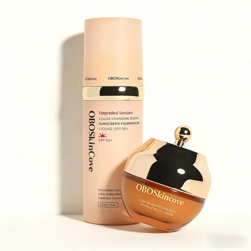 OBOSkincove Luxury Eye & Base Perfect Duo Set - 30g Nourishing Collagen Eye Cream, Lightweight 4-in-1 Sunscreen Foundation Concealer for Adults All Skin Types, Facial Sun Protection, Even Skin Tone, Dewy Natural Flawless Base (Spring Glow Up)