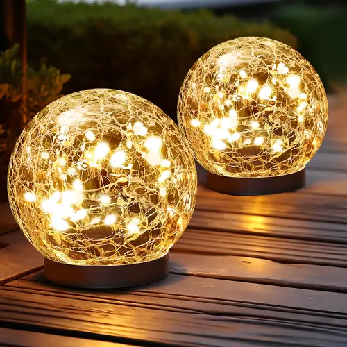 ISUNMEA 2 Pack Cracked Glass Solar Globe Lights - Waterproof Decorative LED Sphere, Multifunctional Power Landscape Lamps for Patio Lawn (Warm White, Solar Outdoor Lights), Decorative Lights