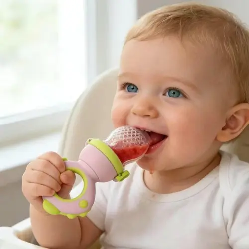 Silicone Fruit Teether, 1 Piece Rotating Push Type Fruit Feeder, Baby Fruit Feeder Pacifier, Baby Feeding Fruit Teether, Baby Food Supplement Feeder, Baby Teething Toy, Cute Summervibes