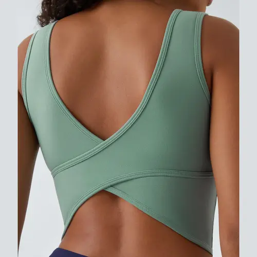Halara U Neck Backless Crossover Barre Ballet Dance Tank Top Green Pilates Attire Yoga Attire Casual Attire Customized Support Casual Attire Stylish Removable Pads Fashion western outfits women Sleeveless Sports Shirts #BackToSchool
