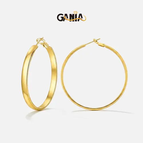GANIA lady's pendant earrings, hypoallergenic large round hoops with 5mm width, wearable for women, 18K Gold-Plated & silver tone pendant earrings, lightweight large hoop earrings, available sizes: 30/40/50/60mm