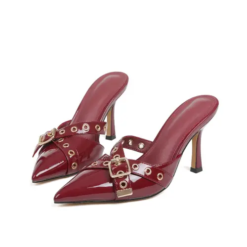 Women's Vintage Kitten Heels - Pointed Toe, Studded, Slip-On Stilettos - Elegant Footwear for Party, Wedding Occasions with Vintage Charm, Versatile And Stylish