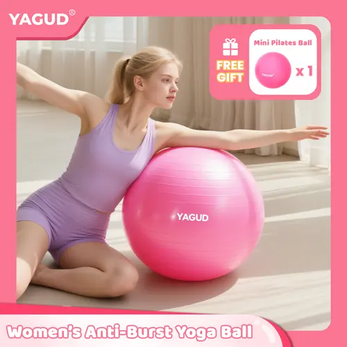 【Free Gift with Purchase】Yagud Yoga Ball Exercise Ball Anti Slip Heavy Duty for Fitness, Balance & Core Workout, with Foot Pump, Pink/Cyan/Purple, Gym