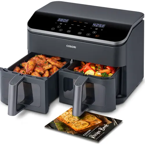 COSORI R901 9Qt Dual Air Fryer - 10-in-1 Smart Kitchen Appliance with Dual Zone Control, Double Baskets, Sync Cook & Finish, 85% Less Oil Crispy Results, 95°F–450°F, 130 Recipes, Dishwasher Safe, Easy to Use, Family-Friendly, 17.3"D × 15.4"W × 11.9"H, Chi