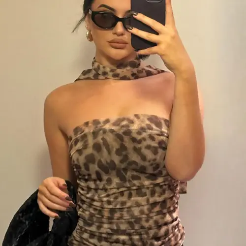 Women's Leopard Print Ruched Mesh Tube Top with Scarf, Casual Strapless Allure Sleeveless Top for Summer, Ladies Clothes for Party Club Beach Vacation, Tube Top, Summer Tops Trendy