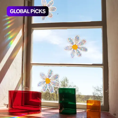 Flower Pattern 2PCS Colorful Self Adhesive Window Sticker, Removable Window Decal Decorative Decal for Home Window Office Dorm School #GLOBAL PICKS