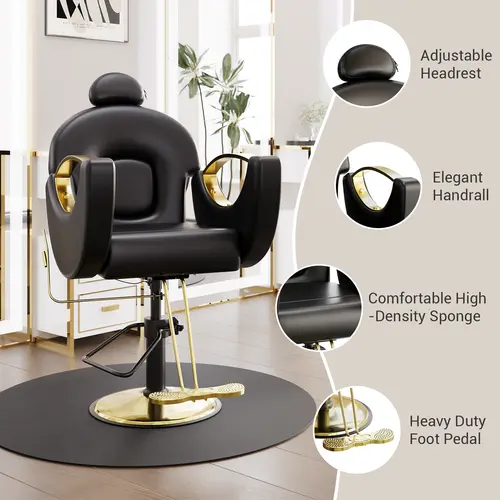 Barber Chair for Hair Stylist, Height Adjustable Hydraulic Reclining Hair Chair, 360 Degrees Rolling Swivel Salon Chair, Multi-Function Beauty Salon Spa Equipment for Barbershop, Black