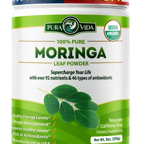 Pura Vida Moringa Powder - 100% Leaf Powder USDA Organic