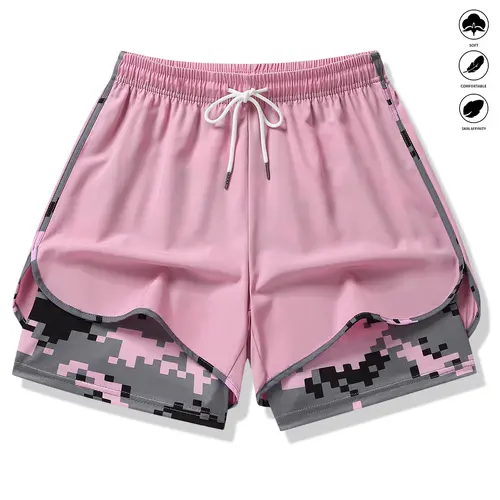 Women's Casual Loose Fitting Colorblock Polyester Athletic Shorts - Built-in Liner, Drawstring, Elastic Waistband - Suitable for Fitness, Outdoor Sports - Activewear, Sports Wear