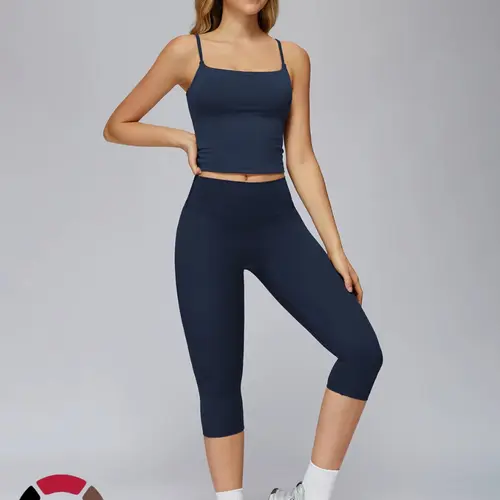 Women's Yoga Set, Tight-Fitting Mid-Thigh Pants & Casual Sports Tank Top, Outdoor Running Fitness, Comfortable Workout Gear, Fitness Sportswear Set, Breathable Activewear, Workout Running Clothes, Workout Sets
