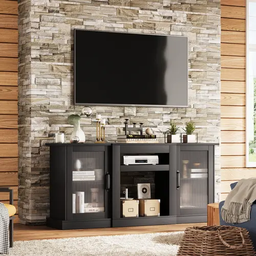 WLIVE 58x14.6x27" Particle Board House Furniture - 58" TV Console Table with Storage Cabinets & Open Shelves for 65" TV in Living Room, Bedroom, Tv Stand, Cable Holes