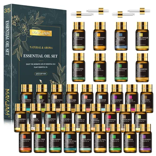 MAYJAM 35Pcs 5ml Concentrated Floral Essential Oil Gift Set - Lavender, Citrus, Alcohol-Free Liquid Freshener, 24-Month Shelf Life, for Diffusers, Aromatherapy, DIY Projects, Home Fragrance, Birthday Gifts