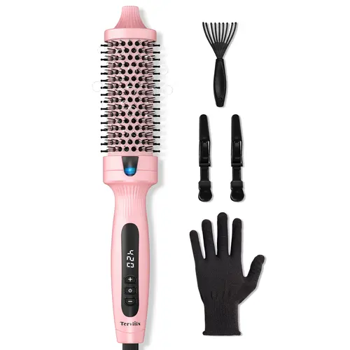 Terviiix Ionic Thermal Brush 1.5 Inch for Blowout Look, Heated Round Brush with 6 Temp Settings, Volumizing Hot Brush for Curling & Straightening, Anti-Frizz Styling Tool