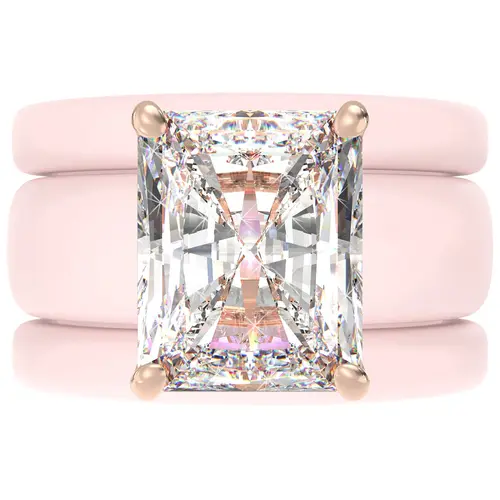 Emerald Cut CZ Silicone Ring Set for Women, 2 Thin Stackable Rings, 10x8 mm CZ Stone, Patented Design, GlowStone Collection