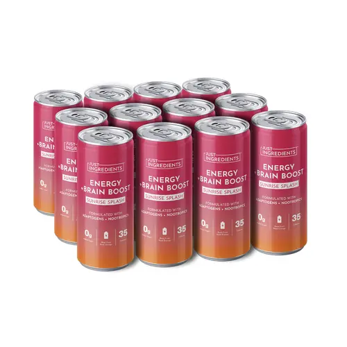 Just Ingredients Energy + Brain Boost - Sunrise Splash - Beverage -  Flavored with Real Fruit - Energy - Caffeine from Yerba Mate - Adaptogens - Nootropics - No Added Sugar