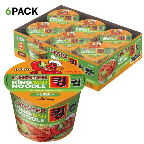 [Paldo Official] Paldo Fun & Yum Lime Lobster King Ramen Cups, 6-Pack 3.88 oz (110g) Wheat Flour Instant Noodles - Low Sodium, Savory Seafood Broth, Citrus Flavor, Chewy Noodles, Add Cilantro/Lime, Quick Lunch for Busy Pros, Ambient, Ramennoodle