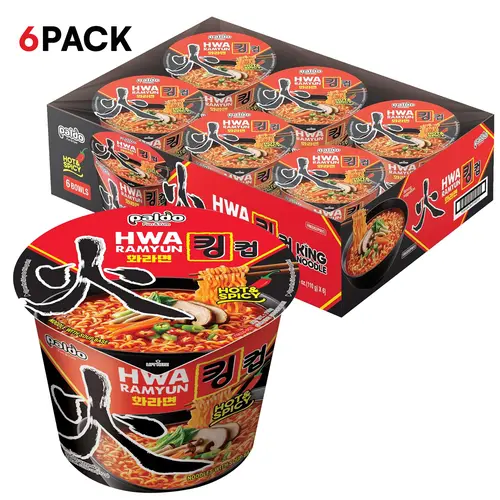 [Paldo Official] Paldo HWA Ramen Korean Instant Noodles - Spicy King Cup, Savory Soup, 3.88 oz (Pack of 6), Food, Instant Pantry Food