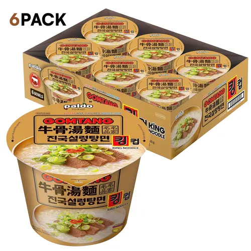 [Paldo Official] Paldo Fun & Yum Gomtang Beef & Vegetable King Cup Instant Ramen Noodles, Chewy Wheat Flour Noodles, Rich Savory Broth, 3.7oz, Pack of 6, Ambient Quick Meal for All Ages, Beef, Vegetables