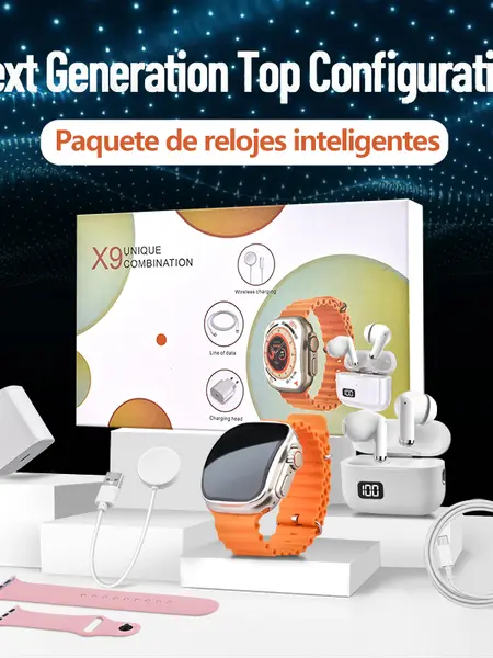 Smartwatch Set: Smartwatch, Bluetooth headphones, 20W fast charger, Type-C cable, adapter, and audio support—compact and portable. Headphone device. Wearable Smartphone Chargeable