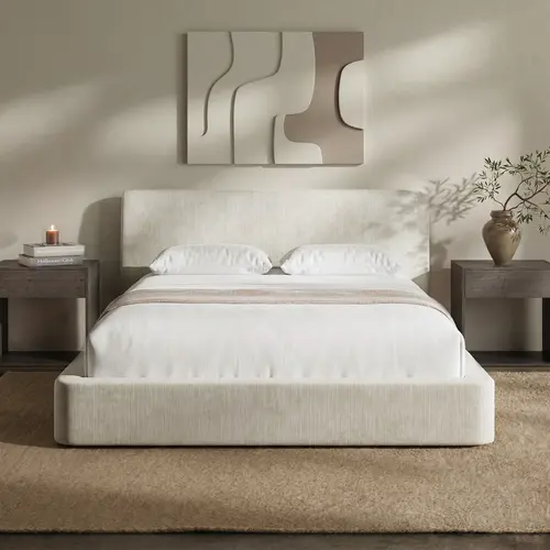 RECCI AirFrame Soft Ergonomic Curved Headboard Upholstered Queen Bed Frame - Contemporary Low Profile Metal Bed, Noise-Free, No Box Spring Required, Pre-Assembled-Self-Assembling Option, Soft Bed Frame,dorm essentials,home decor