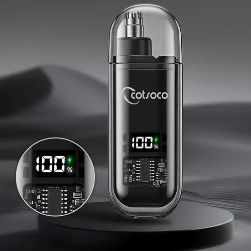 Cotsoco Nose Hair Trimmer for Men Women, Type-C Rechargeable Painless Eyebrow Facial Hair Shaver, Portable LED Display Waterproof Dual Edge Blades, IPX7 | Safe Distance Trimming