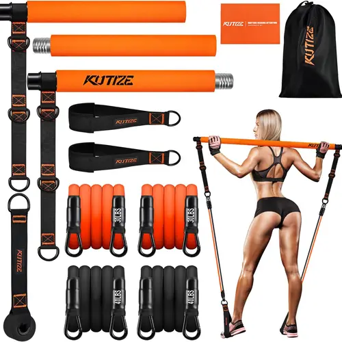 Multifunctional Pilates Bar Kit with Stackable Durable Adjustable Elastic Sport Fitness Training Bands, 3-Section Home Gym Equipment for Legs, Hips, Waist, Arms, Ideal for Women & Men Yoga Pilates, Great Valentine's Day Gift, Fitness Training Band, Elasti