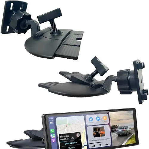 CarPlay CD Slot Car Holder, Vehicle Mount with Secure 4-Button Lock, 360° Rotation High-Strength Adjustable Mount Compatible with GPS Monitors