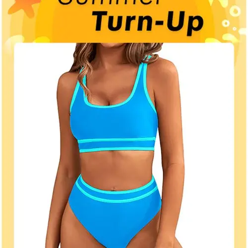 Blooming Jelly Women's High Waisted Bikini Sets Sporty Two Piece Swimsuit Color Block Cheeky High Cut Bathing Suits Swimming Beach Activewear #SwimWeek #Summervibes