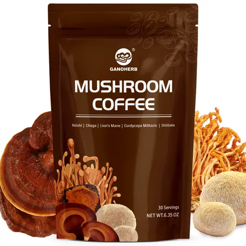 GANOHERB Nutrient Rich Coffee Beverage - Gourmet Instant Arabica Drink Mix, 5 Adaptogen Mushrooms, MCT Oil, Coconut Milk Powder, Smooth 6.35oz (30 Servings) for Energy, Focus, Stress Relief (Adults, Adaptogens Coffee Base),back to school