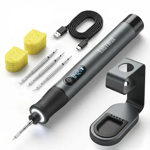 EasyWox Portable Cordless Soldering Iron Kit - 7-Second Heating, Motion-Sensing Sleep Mode, 4 Rapid Heating Tips, 12W DC/16W Wired Compatible, Sturdy Aluminum Storage Case, Compact Desk Setup Electric Soldering Tool, Soldering Kit