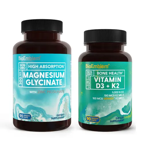 BioEmblem Magnesium Glycinate with Zinc and BioEmblem Vitamin D3 K2 Capsules (5000IU and 200mcg), Immune System, Dietary, Supplement, Zinc Picolinate