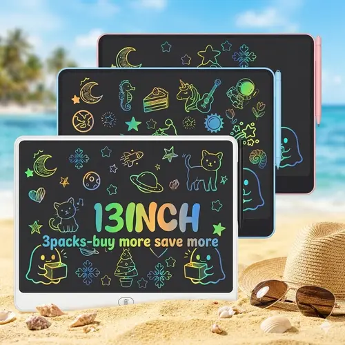 3-Pack 13-Inch Large LCD Screen Writing Tablet for Toddlers 3-8, Eye-Protection Drawing Pad with Stylus, 1-Click Erase Portable Reusable Mess-Free Toddler Gifts for Learning Through Play (Summer Vibes)