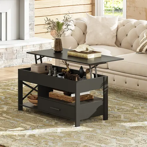 WLIVE Foldable Lift Top Coffee Table, Modern Farmhouse MDF Board Coffee Table for Living Room, Living Room Furniture, Apartment Furniture, Grey