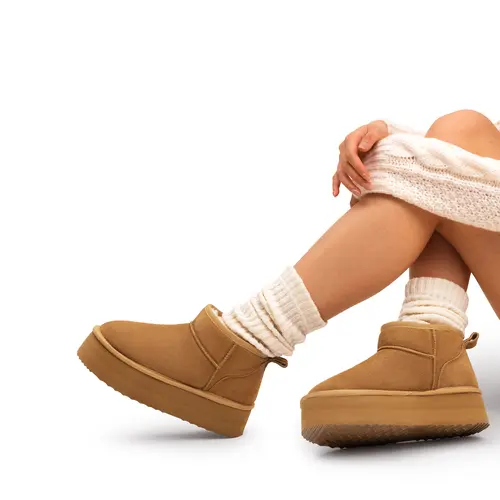 Dream Pairs Women's Genuine Suede Mini Platform Winter Ankle Boots - Fuzzy Faux Fur Lined, Memory Foam, Water-Resist EVA Sole, Leather-Feel Luxe Upper, Casual Alternative Classic Chestnut Women's Shoes for Outdoors