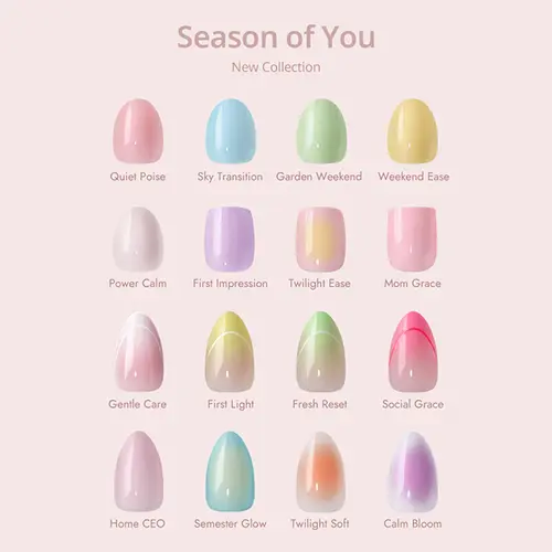 BTArtbox Press On Nails - Season of you Pastel Short Press On Nails with Glue for Women, Square or Almond Opaque Soft Gel Glue On Nails in 16 Sizes - 32 Stick On Nails Kit