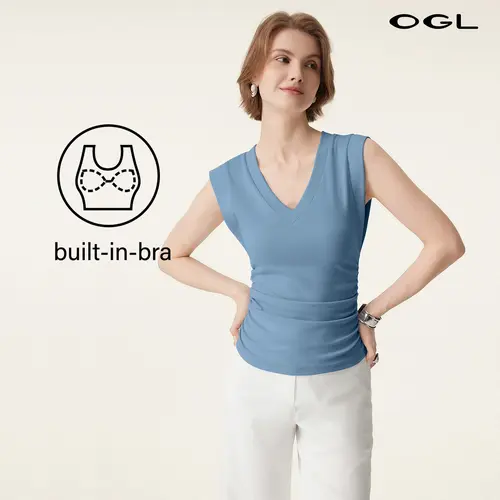 OGL Stretch Cotton V-neck Side Ruched Muscle bra tops TikTokShopBackToSchool SohoChic
