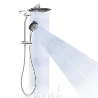 Hibbent 10 In Chrome Steel Dual Spray High-Pressure Shower Head Combo - 5-Spray Detachable Handheld, Rainfall Showerhead, Power Wash, Extension Arm Bathroom Fixture