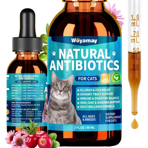 WOYAMAY Cat Herbal Drops Bottle, Natural Formula for Allergy Relief, Urinary Tract Health, Itch Relief & Digestion Support with Cranberry, Vitamin E & Prebiotic, Cat Overall Health Supplement