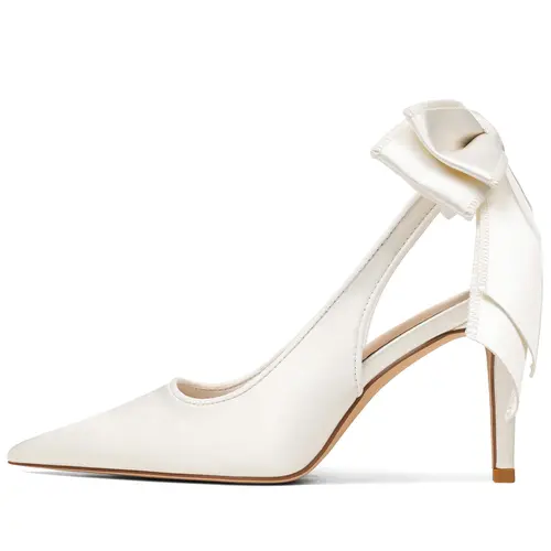 EROCALLI Women's Stylish Satin Stiletto Heeled Pumps - Pointed Closed Toe, Bow Accent, Slingback Courts for Bridal Events, Elegant All-Seasons Fashion Black Footwear