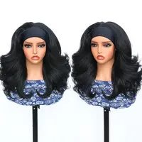 Wear and Go Glueless Wig Black Color Synthetic Hair Short Body Wave 18 Inch Yaki Texture Headband Wig for Women Heat Resistant Daily Trendy Fashion Friendly Beginners sohochic